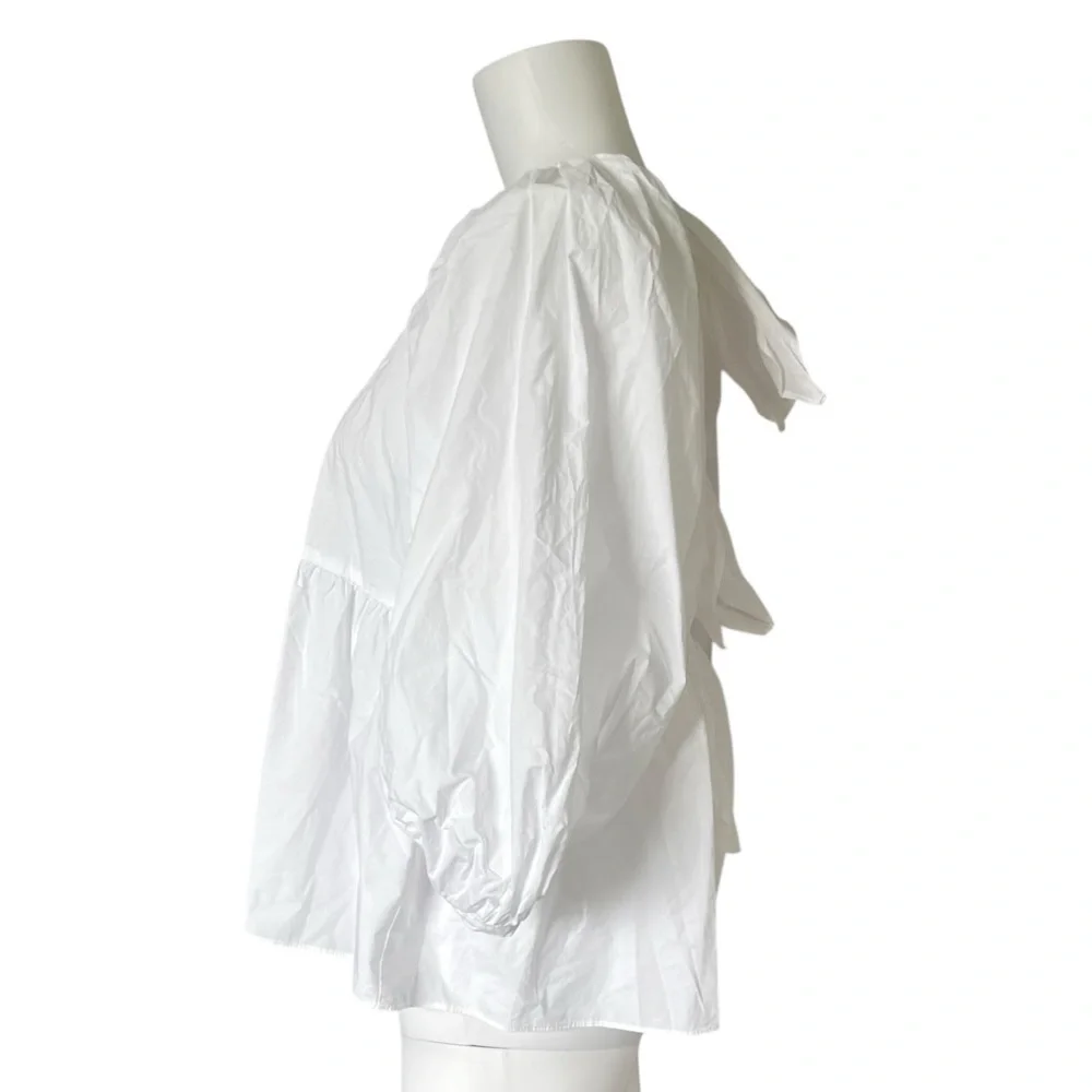 Pomander Place Tuckernuck White Poplin Bow Puff Sleeve Blouse Size Small S